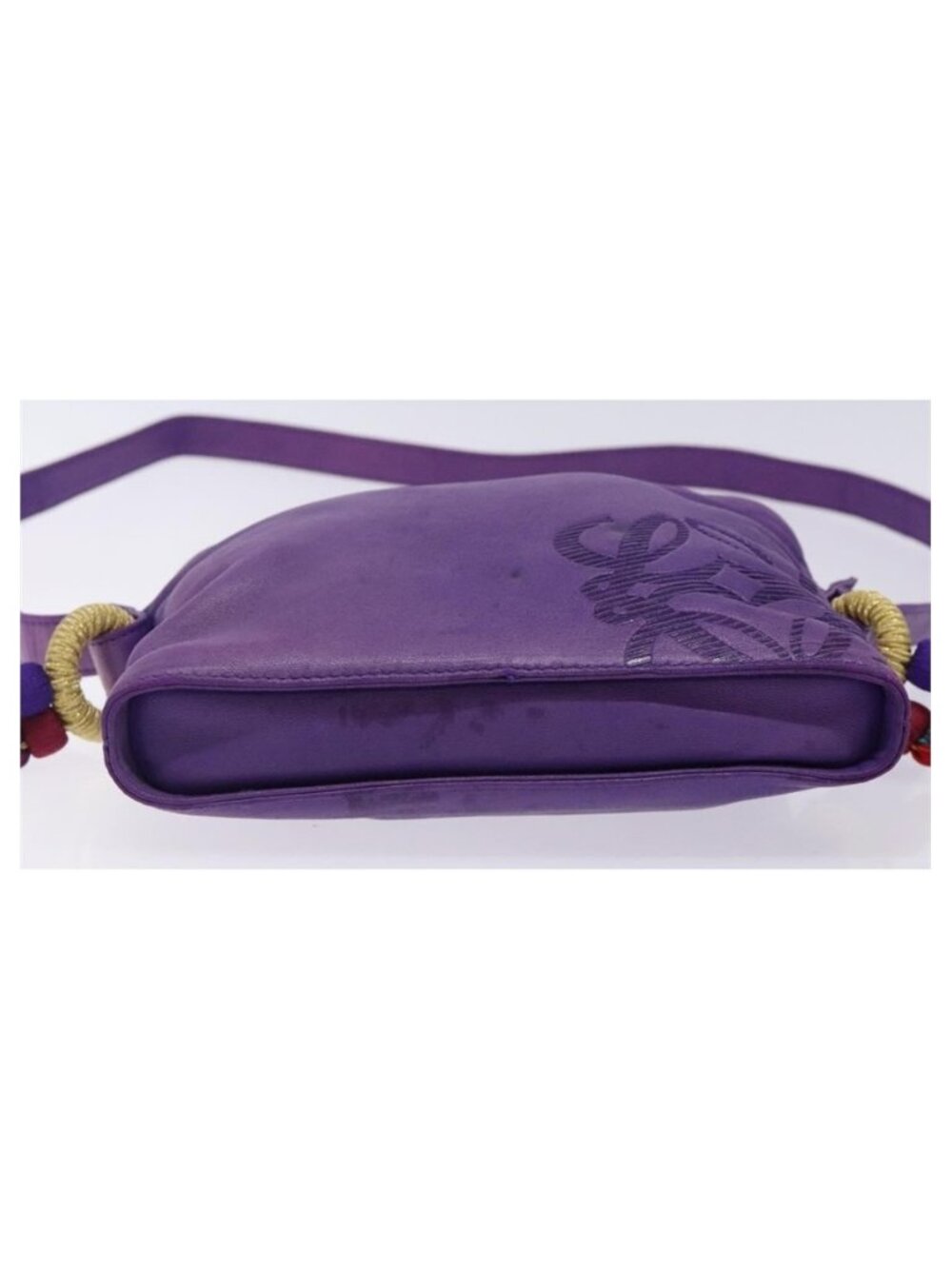 Authentic LOEWE Anagram Shoulder Bag Leather Purple Gold - Picture 14 of 16